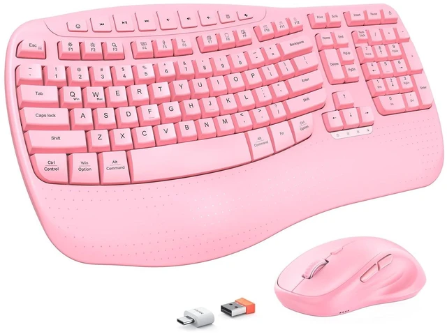 Alt view image 6 of 10 - MEETION Ergonomic Keyboard and Mouse Wireless, Wave Keys Natural Typing, 2.4G Wireless Keyboard with Wrist Rest, 4 Adjustable DPIs Mouse, Computer/Laptop/Windows/Mac, Pink