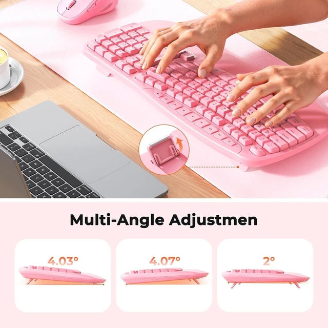 Alt view image 9 of 10 - MEETION Ergonomic Keyboard and Mouse Wireless, Wave Keys Natural Typing, 2.4G Wireless Keyboard with Wrist Rest, 4 Adjustable DPIs Mouse, Computer/Laptop/Windows/Mac, Pink