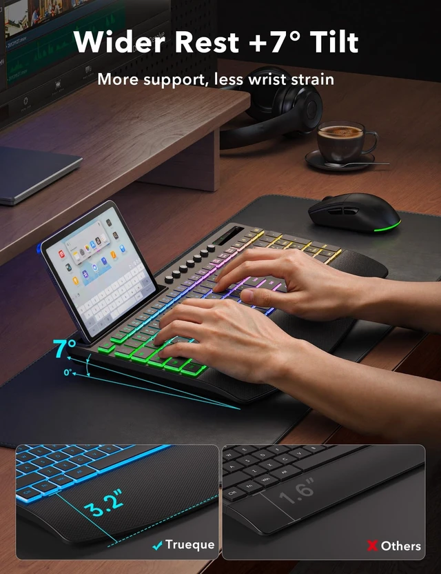 Alt view image 10 of 14 - Wireless Keyboard and Mouse Combo - 4000mAh Rechargeable Backlit Keyboard with Wrist Rest & Phone Holder, Full Size Quiet Typing 2.4G USB-A/Type-C for PC, Laptop, Windows, Mac