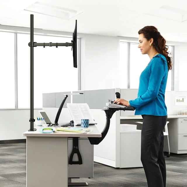 Alt view image 7 of 10 - Pholiten Extra Tall Single Monitor Desk Mount Stand with 47 inch Pole for 13 to 27 inch Screens,Fully Adjustable Monitor Arm Mount for Desk, Holds up to 22lbs