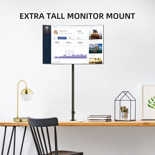 Alt view image 8 of 10 - Pholiten Extra Tall Single Monitor Desk Mount Stand with 47 inch Pole for 13 to 27 inch Screens,Fully Adjustable Monitor Arm Mount for Desk, Holds up to 22lbs