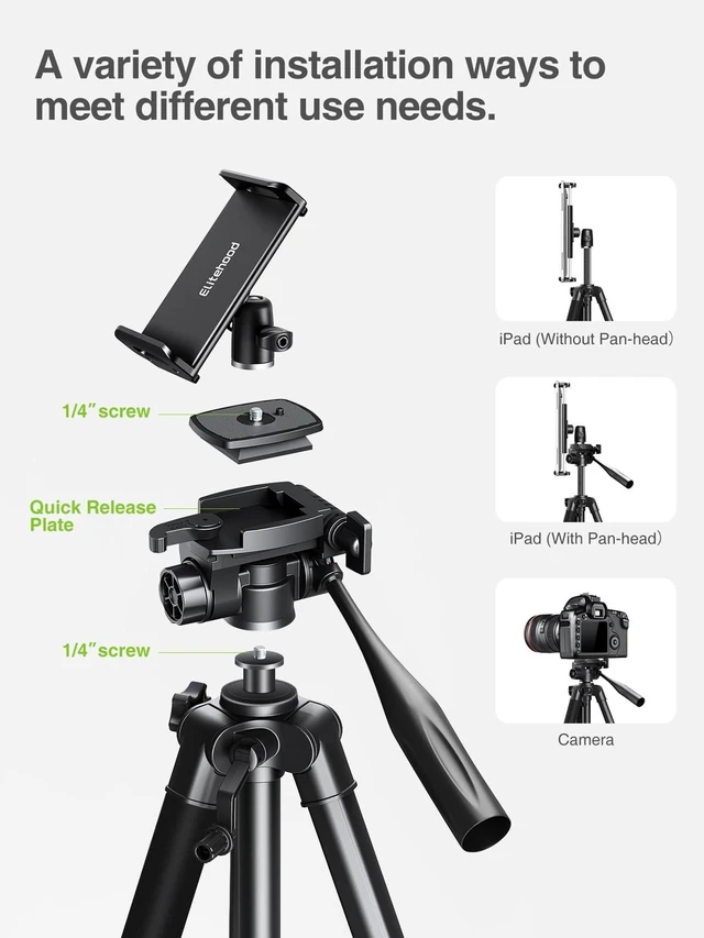 Alt view image 8 of 10 - Elitehood 68" Heavy Duty iPad Tripod, Ultra-Stable Camera Tripod for iPad Pro 12.9, iPad Stand Mount for Video Recording/Photography, Compatible with 4.7-13inch Tablet/iPad Pro/Webcam/DSLR