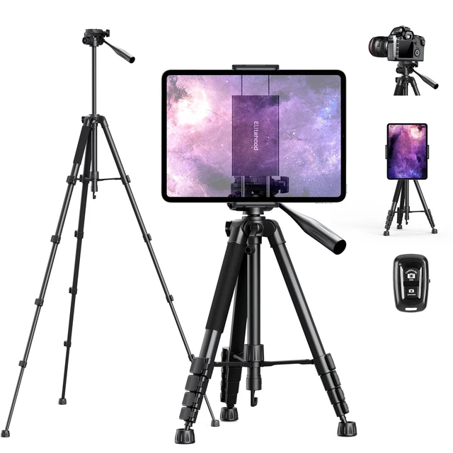 Alt view image 6 of 10 - Elitehood 68" Heavy Duty iPad Tripod, Ultra-Stable Camera Tripod for iPad Pro 12.9, iPad Stand Mount for Video Recording/Photography, Compatible with 4.7-13inch Tablet/iPad Pro/Webcam/DSLR