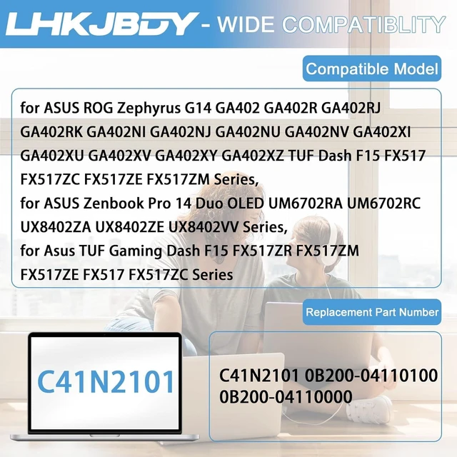 Alt view image 11 of 14 - C41N2101 Laptop Battery Replacement for Asus Zenbook Pro 14 Duo OLED UM6702RA UX8402ZA AUX8402ZE TUF Gaming Dash F15 FX517ZR FX517ZM FX517ZC ROG Zephyrus G14 GA402RJ GA402RK