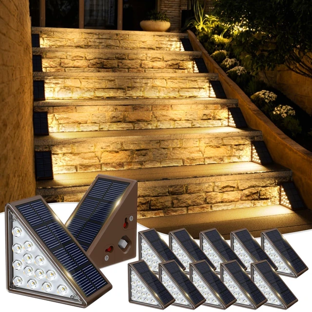 Alt view image 7 of 12 - Solar Step Lights for Outside, 12pack Solar Stair Lights Outdoor Waterproof IP67, Deck Step Lights, Outdoor Light Decor for Staircase, Patio, Front Step, Pathway, Front Porch(Warm Brown)