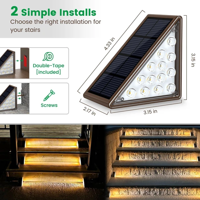 Alt view image 10 of 12 - Solar Step Lights for Outside, 12pack Solar Stair Lights Outdoor Waterproof IP67, Deck Step Lights, Outdoor Light Decor for Staircase, Patio, Front Step, Pathway, Front Porch(Warm Brown)