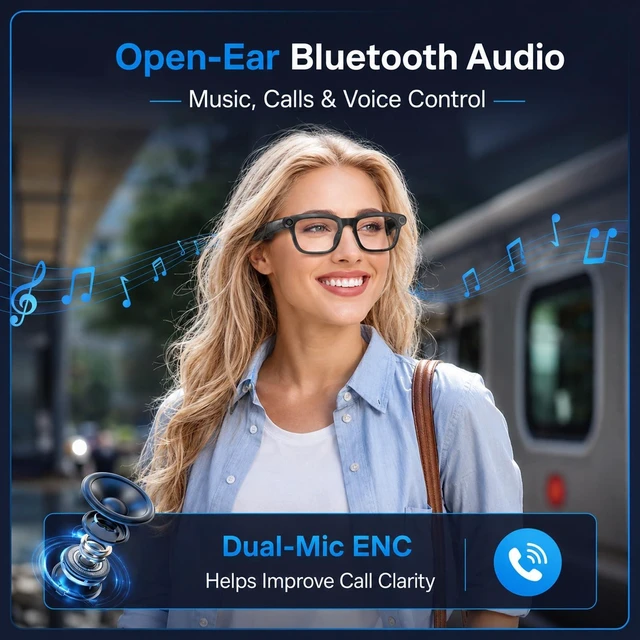 Alt view image 14 of 14 - AI Smart Glasses with Camera, 4K Anti-Shake Video & Photo Capture. | Real-Time Translation, Object Recognition, AI Assistant, Open-Ear Audio, Smart Glasses with Camera and Bluetooth, Black