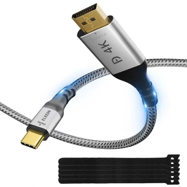 Alt view image 6 of 10 - Elecan Uni-Directional DisplayPort to USB-C Adapter Cable 15 Ft 4K@60Hz 2K 1080P, No USB Power Needed, Display Port DP Converter for Touch,iPad,Mac,Portable Monitor,VR/XR/AR+Ties-NOT USB C to DP