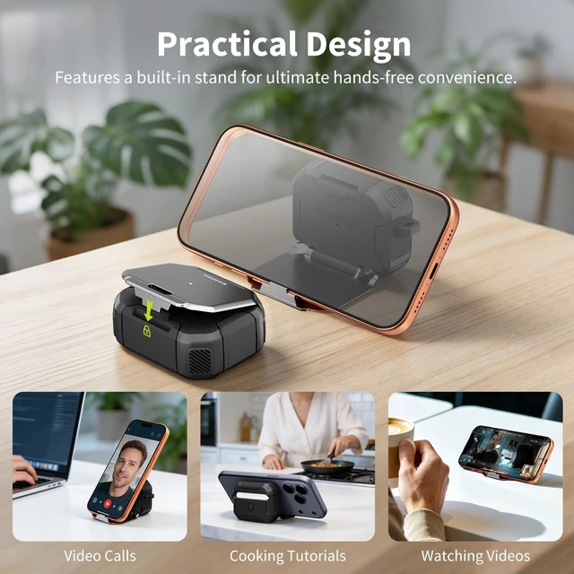 Alt view image 9 of 10 - SwitchEasy Defender for AirPods Pro 2 Case with Lock, Military-Grade Hard Shell, Built-in Stand, Shockproof Drop Protection, Carabiner for AirPods Pro 2nd/1st Gen (Space Gray)