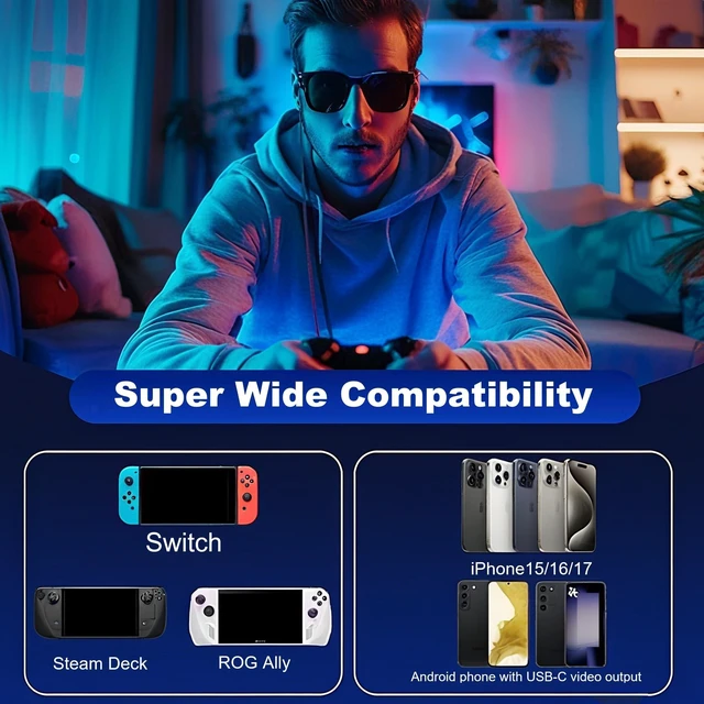 Alt view image 10 of 10 - VISIONhmd USB C AR Glasses Adapter - Power & Play, 100W Fast Charging, 8K 60Hz/4K 120Hz, Compatible with Steam Deck, ROG Ally, Switch, i-Phone 15/16/17, Android Phones (White)