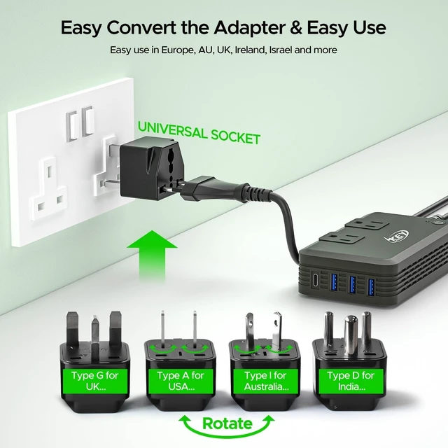 Alt view image 9 of 10 - Key Power 220V to 110V Voltage Converter, 230W Step Down International Power Converter Adapter Combo with UK/AU/US/EU Travel Adapter.