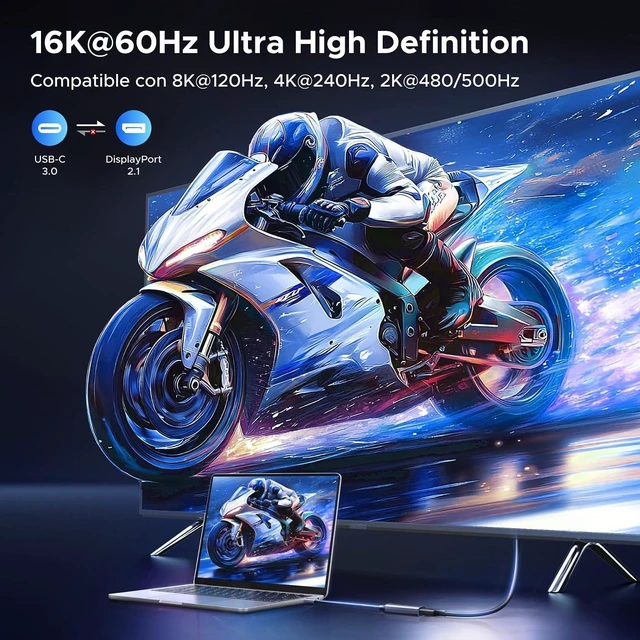 Alt view image 9 of 14 - UGREEN 16K@60Hz USB C to DisplayPort 2.1 Adapter 8K@120Hz 48-bit Color Depth 80Gbps Thunderbolt 5/4 to Display Port Compatible with iPhone 17 ProMax, MacBook Pro/Air/Mini, iPad, Galaxy, Steam Deck