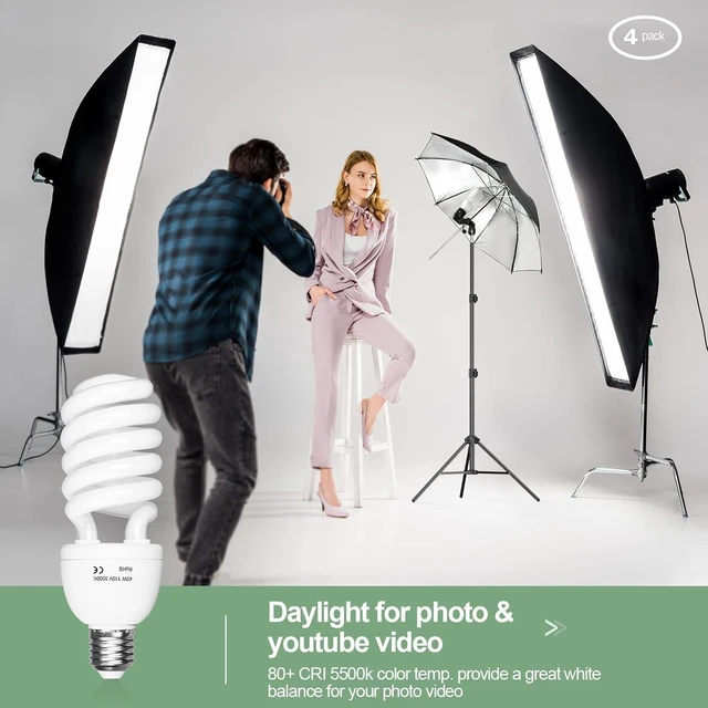 Alt view image 11 of 14 - Full Spectrum Light Bulb, 2 x 45W 5500K Spiral CFL Daylight for Photography Photo Video Studio, Softbox Lighting Kit, Household Use, Portrait Shooting