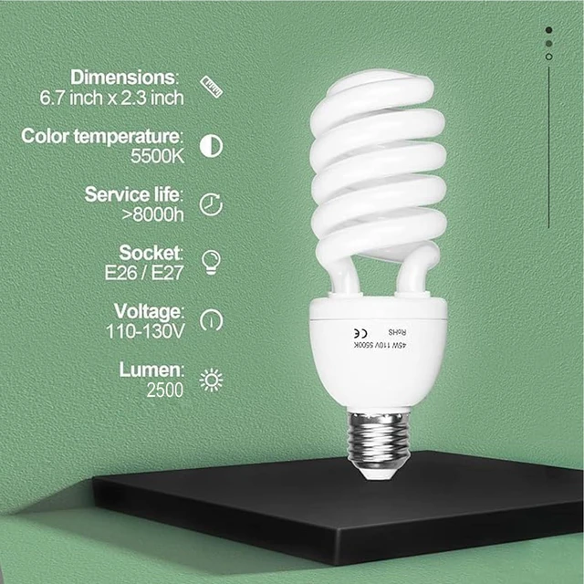 Alt view image 13 of 14 - Full Spectrum Light Bulb, 2 x 45W 5500K Spiral CFL Daylight for Photography Photo Video Studio, Softbox Lighting Kit, Household Use, Portrait Shooting