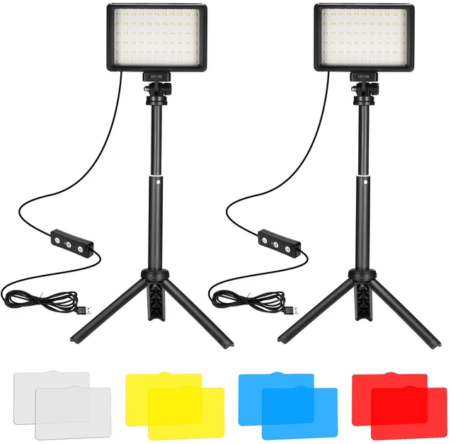 Alt view image 8 of 14 - LED Video Light 2-Pack, 5600K Dimmable USB Photo Lights with Mini Tripod and Colored Filters for Photo Studios, Small Angle Shooting, Video Recording, Game Streaming