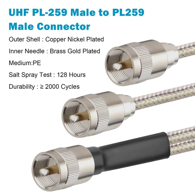 Alt view image 7 of 10 - MOOKEERF Dual CB Antenna Coax Cable 18FT,Low Loss RG8X Stranded Core Co-Phase CB Coax Cable with3 PL-259 Connectors - 18 Foot