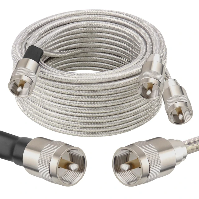 Alt view image 6 of 10 - MOOKEERF Dual CB Antenna Coax Cable 18FT,Low Loss RG8X Stranded Core Co-Phase CB Coax Cable with3 PL-259 Connectors - 18 Foot