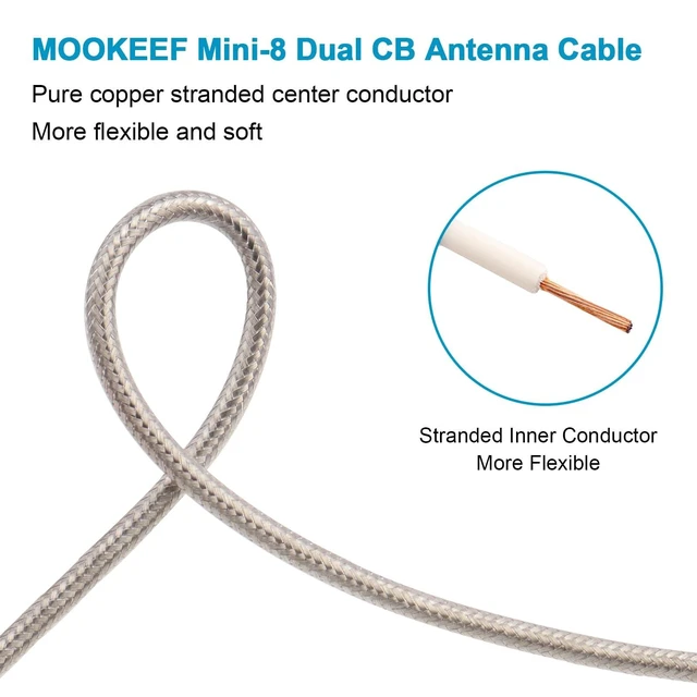Alt view image 10 of 10 - MOOKEERF Dual CB Antenna Coax Cable 18FT,Low Loss RG8X Stranded Core Co-Phase CB Coax Cable with3 PL-259 Connectors - 18 Foot