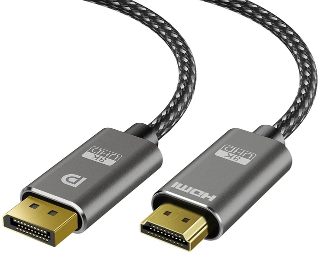 Alt view image 8 of 14 - 8K DisplayPort to HDMI Cable 25 ft, 8K@60Hz, 4K@240Hz, Nylon Braided, Unidirectional DisplayPort 1.4 Source to HDMI 2.1 Display, DP to HDMI Compatible with PC, Dell, AMD, Lenovo, Monitor, HP