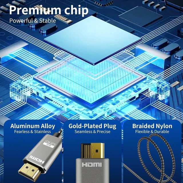 Alt view image 12 of 14 - 8K DisplayPort to HDMI Cable 25 ft, 8K@60Hz, 4K@240Hz, Nylon Braided, Unidirectional DisplayPort 1.4 Source to HDMI 2.1 Display, DP to HDMI Compatible with PC, Dell, AMD, Lenovo, Monitor, HP