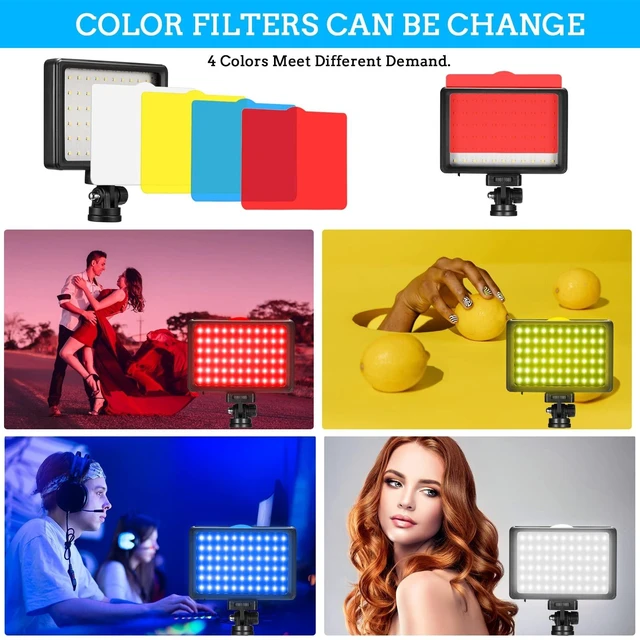 Alt view image 12 of 14 - LED Video Light 2-Pack, 5600K Dimmable USB Photo Lights with Mini Tripod and Colored Filters for Photo Studios, Small Angle Shooting, Video Recording, Game Streaming