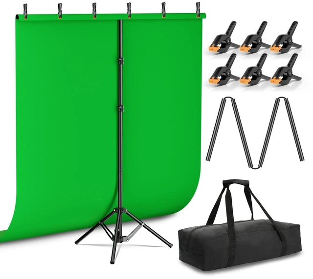Alt view image 8 of 14 - Green Screen Backdrop Kit with Reverse Folding Base, 5x6.5ft Photo Greenscreen Background with Portable T-Shape Stand and 6 Clamps for Photography, Photoshoot, Studio Video Recording, Streaming