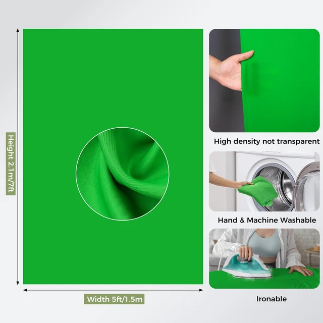 Alt view image 10 of 14 - Green Screen Backdrop Kit with Reverse Folding Base, 5x6.5ft Photo Greenscreen Background with Portable T-Shape Stand and 6 Clamps for Photography, Photoshoot, Studio Video Recording, Streaming