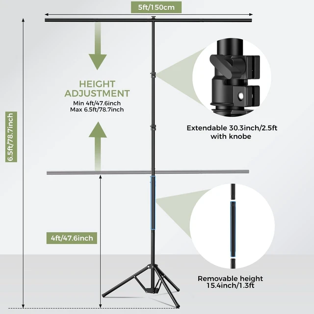 Alt view image 11 of 14 - Green Screen Backdrop Kit with Reverse Folding Base, 5x6.5ft Photo Greenscreen Background with Portable T-Shape Stand and 6 Clamps for Photography, Photoshoot, Studio Video Recording, Streaming
