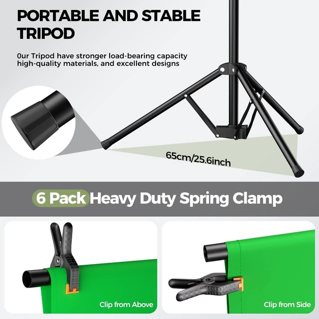 Alt view image 13 of 14 - Green Screen Backdrop Kit with Reverse Folding Base, 5x6.5ft Photo Greenscreen Background with Portable T-Shape Stand and 6 Clamps for Photography, Photoshoot, Studio Video Recording, Streaming