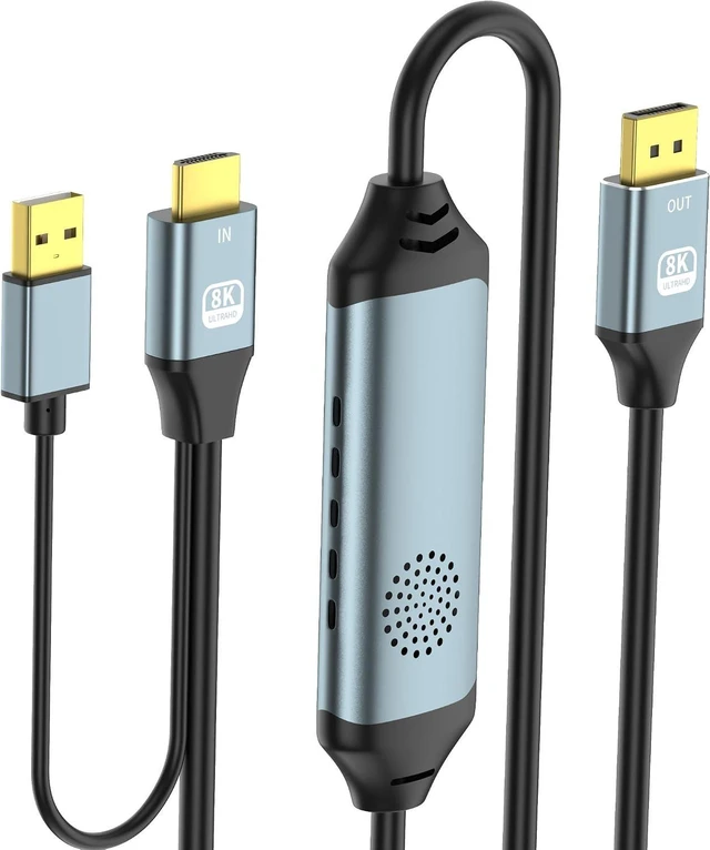 Alt view image 8 of 14 - 8K@60Hz HDMI to Displayport Cable,4k@120Hz Unidirectional HDMI 2.1 to DP 1.4 Adapter 6FT,Male to Male Converter with USB Powered for Computer/PC/Monitor/PS5/PS4 Xbox,Support HDR,Dolby,HDCP2.3