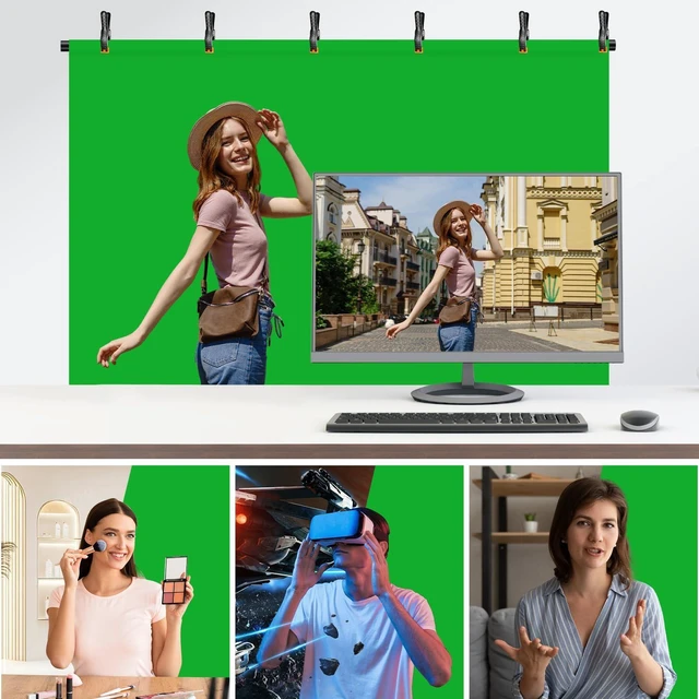 Alt view image 14 of 14 - Green Screen Backdrop Kit with Reverse Folding Base, 5x6.5ft Photo Greenscreen Background with Portable T-Shape Stand and 6 Clamps for Photography, Photoshoot, Studio Video Recording, Streaming