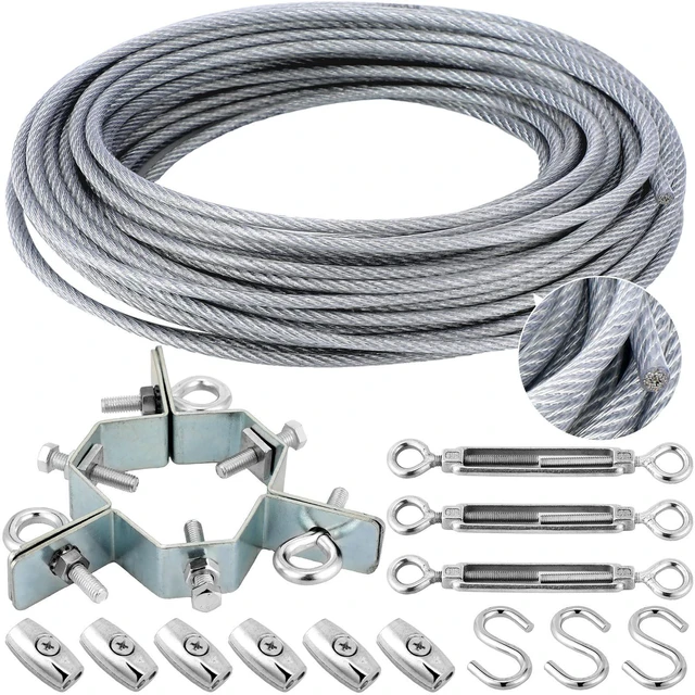 Alt view image 6 of 10 - Threlaco Guy Wire Kit for Mast Galvanized Steel Adjustable 3 Way Down Heavy Duty Guy Wire Kit Ring for up to 2-1/4 Antenna Reduces Tower Vibration in Windy Locations 50ft