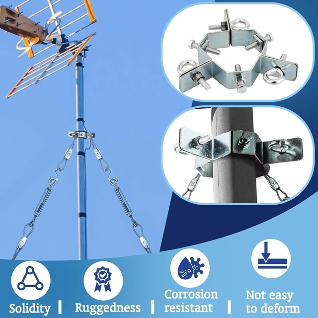 Alt view image 10 of 10 - Threlaco Guy Wire Kit for Mast Galvanized Steel Adjustable 3 Way Down Heavy Duty Guy Wire Kit Ring for up to 2-1/4 Antenna Reduces Tower Vibration in Windy Locations 50ft