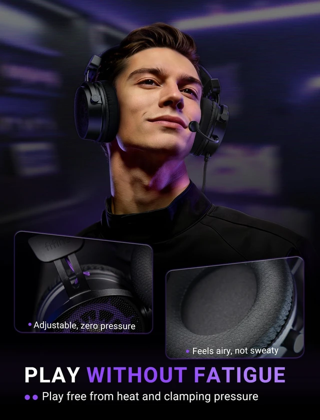 Alt view image 12 of 14 - Open Back Gaming Headset with 7.1 Surround Sound - Expansive Open Audio - USB/3.5mm Dual Wired Connection - Detachable Mic for PC, PS5, PS4, Laptop, Mac, Xbox, Mobile - Ampligame H18V Lite BP