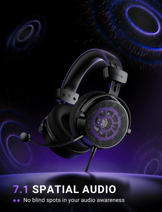 Alt view image 11 of 14 - Open Back Gaming Headset with 7.1 Surround Sound - Expansive Open Audio - USB/3.5mm Dual Wired Connection - Detachable Mic for PC, PS5, PS4, Laptop, Mac, Xbox, Mobile - Ampligame H18V Lite BP