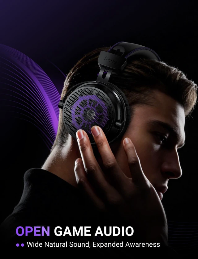 Alt view image 9 of 14 - Open Back Gaming Headset with 7.1 Surround Sound - Expansive Open Audio - USB/3.5mm Dual Wired Connection - Detachable Mic for PC, PS5, PS4, Laptop, Mac, Xbox, Mobile - Ampligame H18V Lite BP