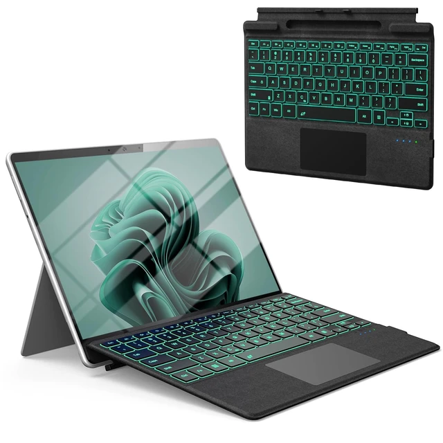 Alt view image 6 of 10 - Surface Pro Bluetooth Keyboard for Microsoft Surface Pro 11/10/9/8/X 13", 7 Color Backlits Wireless Type Cover with Multi-Touch Trackpad & Pen Holder, Magnetic USB-C Rechargeable Slim K