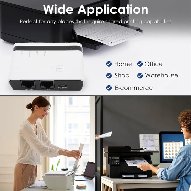 Alt view image 14 of 14 - Wireless USB 2.0 Network Print Server - 10/100 Mbps LAN Bridge USB Printer Server Adapter, Support 7/8/10/11/, OS, Support 4 Printers (US Plug)