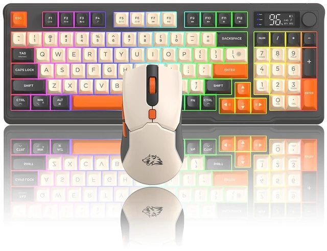 Alt view image 8 of 14 - Wireless Gaming Keyboard and Mouse Combo,Dual Bluetooth//2.4G RGB Backlit Mechanical Feeling Keyboard with Smart Display & Knob,4000 DPI Gaming Mouse for PC Laptop Mac Wins-Shimmer