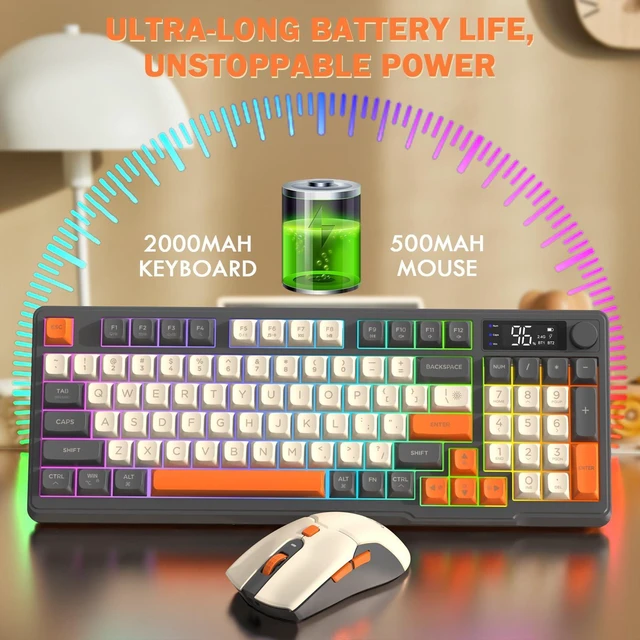 Alt view image 13 of 14 - Wireless Gaming Keyboard and Mouse Combo,Dual Bluetooth//2.4G RGB Backlit Mechanical Feeling Keyboard with Smart Display & Knob,4000 DPI Gaming Mouse for PC Laptop Mac Wins-Shimmer