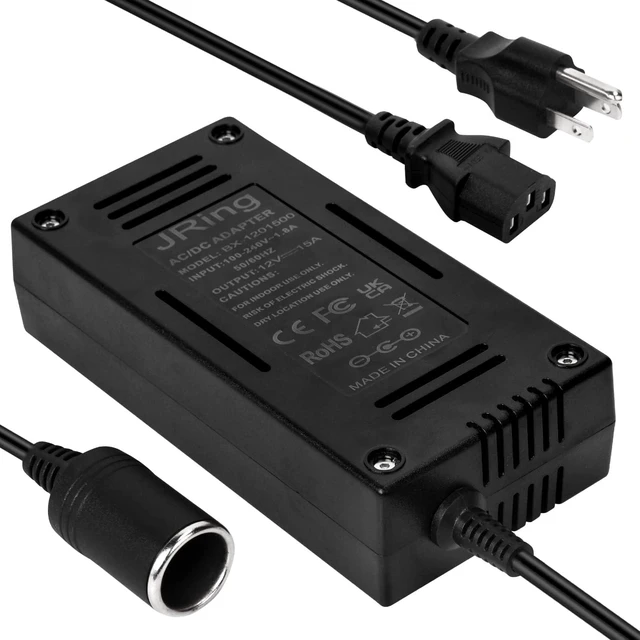 Alt view image 8 of 14 - AC to DC Converter, JRing 110-220V to 12V 15A 180W Car Cigarette Lighter Socket Power Adapter for Car Refrigerator Car Vacuum Tire Inflator and Other Car Devices