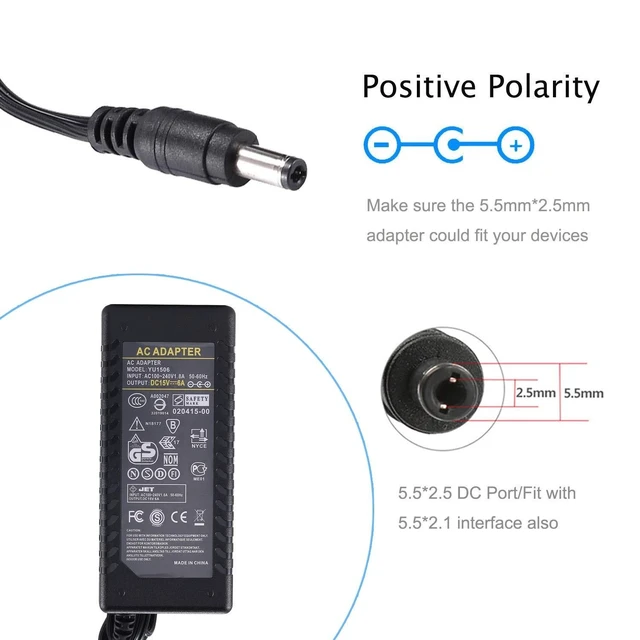 Alt view image 8 of 10 - 15V 6A Power Supply Adapter - COOLM AC 100-240V DC 15 Volt 6 amp 90W Power Converter Charger 5.5mm x 2.5mm Plug 15V6A Compatible with 15 Volt 5A for LED Strip Light CCTV Security System