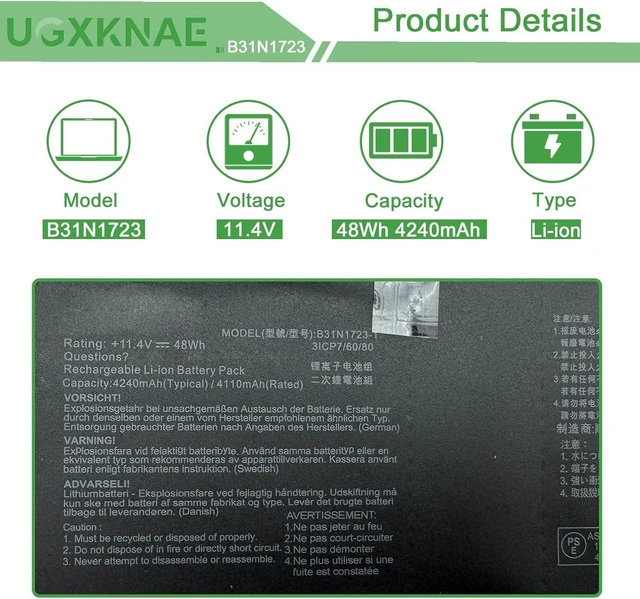 Alt view image 9 of 14 - B31N1723 Laptop Battery Replacement for Asus VivoBook FX570UD FX570ZD FX570DD F570UD K570UD K570ZD R570UD R570ZD X570 X570DD X570UD X570ZD M570DD YX570ZD YX570UD A570ZD Series Notebook 0B200-02850000
