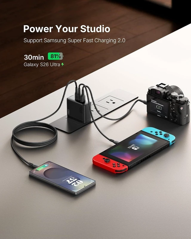 Alt view image 13 of 14 - INIU 100W GaN USB C Charger, 3-Port Compact Fast Charging Block with 5ft 100W USB C Cable, Foldable Travel Laptop Charger for MacBook Pro Air 15 14, iPhone 17 16 Pro Max Samsung S26 S25 Dell etc Black