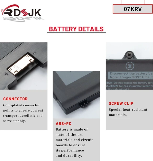Alt view image 12 of 14 - 07KRV 58Wh Laptop Battery for Dell Latitude 7530 7430 5530 5430 5330 Precison 3570 P104F005 P104F006 P137G004 P137G005 P137G006 H4PVC 0H4PVC Y86WG 0Y86WG 8WRCR 08WRCR 78FWY 078FWY 04FVJG 15.2V 3625mAh