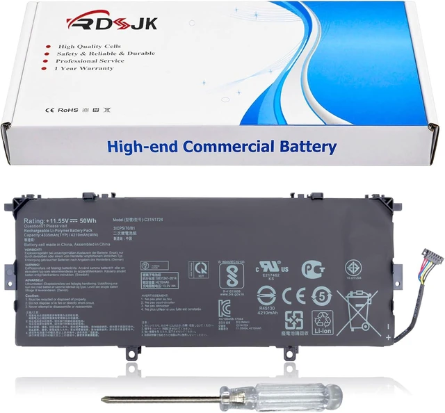 Alt view image 8 of 14 - C31N1724 Laptop Battery for Asus ZenBook 13 U3100 U3100FA U3100FAL UX331 UX331F UX331FA UX331FAL UX331U UX331UA UX331UAL UX331UN UX331FA-A3071T UX331FAL-EG013T UX331UN-WS51T 0B200-02760400 11.55V 50Wh