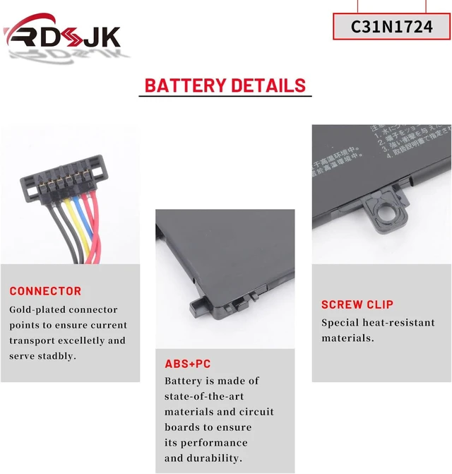 Alt view image 12 of 14 - C31N1724 Laptop Battery for Asus ZenBook 13 U3100 U3100FA U3100FAL UX331 UX331F UX331FA UX331FAL UX331U UX331UA UX331UAL UX331UN UX331FA-A3071T UX331FAL-EG013T UX331UN-WS51T 0B200-02760400 11.55V 50Wh