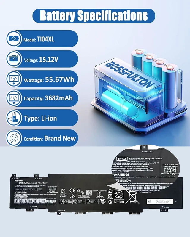Alt view image 8 of 12 - 55.67Wh 4-Cell TI04XL M24563-005 Battery Replacement for HP Envy 17 Envy 17-ch Series Laptop HP Envy 17 Envy 17-ch Series Laptop HSTNN-IB9T M24420-1D1 M24563-005 TI04055XL M24420-1C1 -15.12V