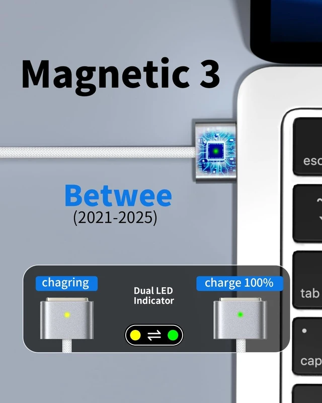 Alt view image 12 of 14 - Mac Book Pro Charger - 96W USB-C to Mag netic 3 Charger, Compatible with Mac Book Air/Pro 14" 15" 16" 2021 2022 2023 2024 2025 M1 M2 M3 M4, Include 6.6ft Charge Cable
