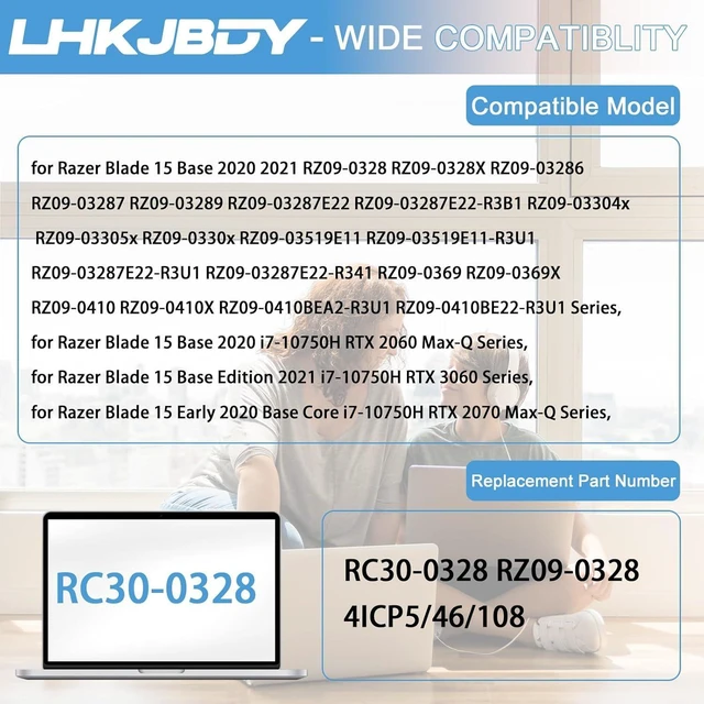 Alt view image 11 of 14 - RC30-0328 RZ09-0328 Laptop Battery Replacement for Razer Blade 15 Base 2020 2021 RZ09-03287E22-R3B1 RZ09-03287E22-R3U1 RZ09-03287E22-R341 RZ09-03304x RZ09-03305x RZ09-03304x RZ09-03286 RZ09-0330x